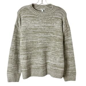 dip Women's Sweater M Green Marled Knit Rolled Crew Neck Long Sleeve Pullover